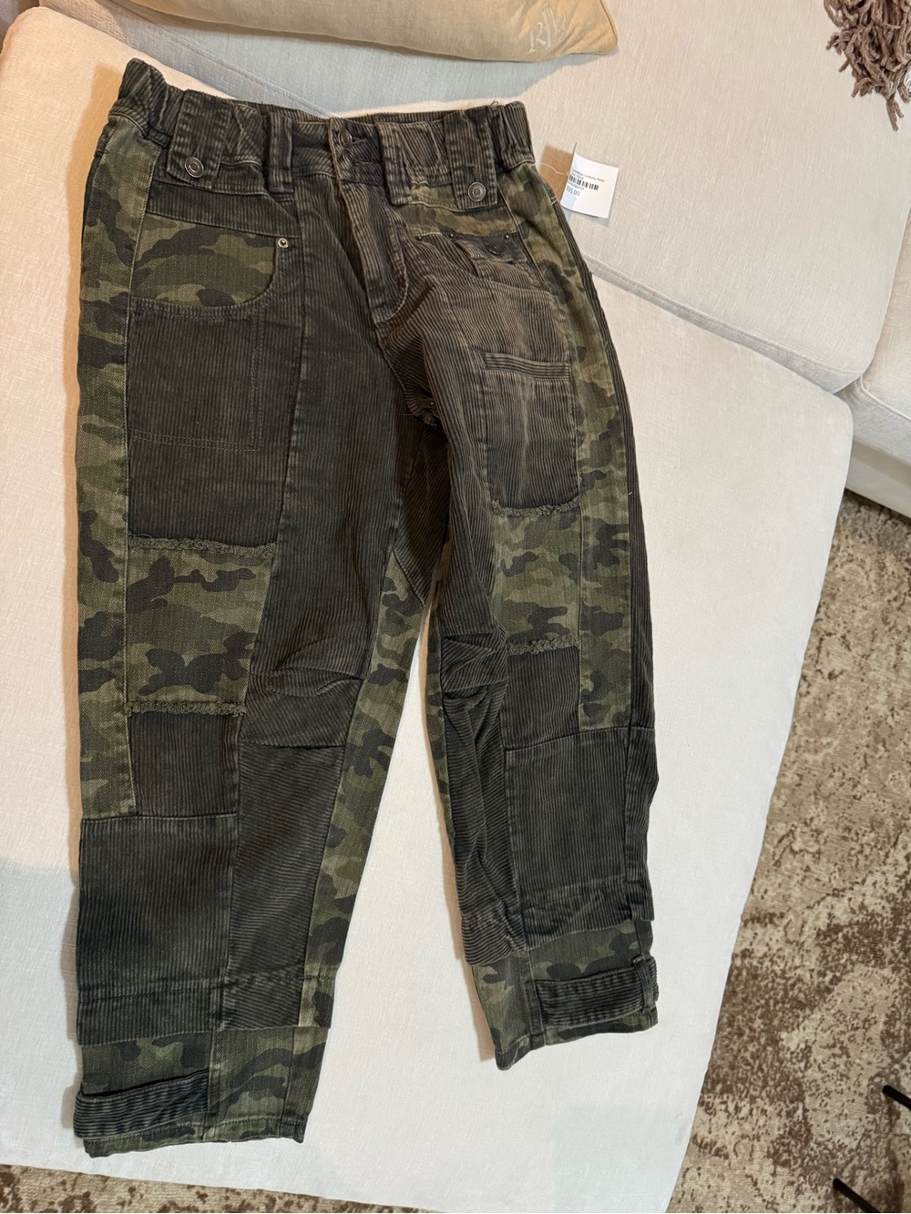 Oli & Hali Corduroy Straight-Leg Pants with Olive Camo Panels - Picture 4 of 5